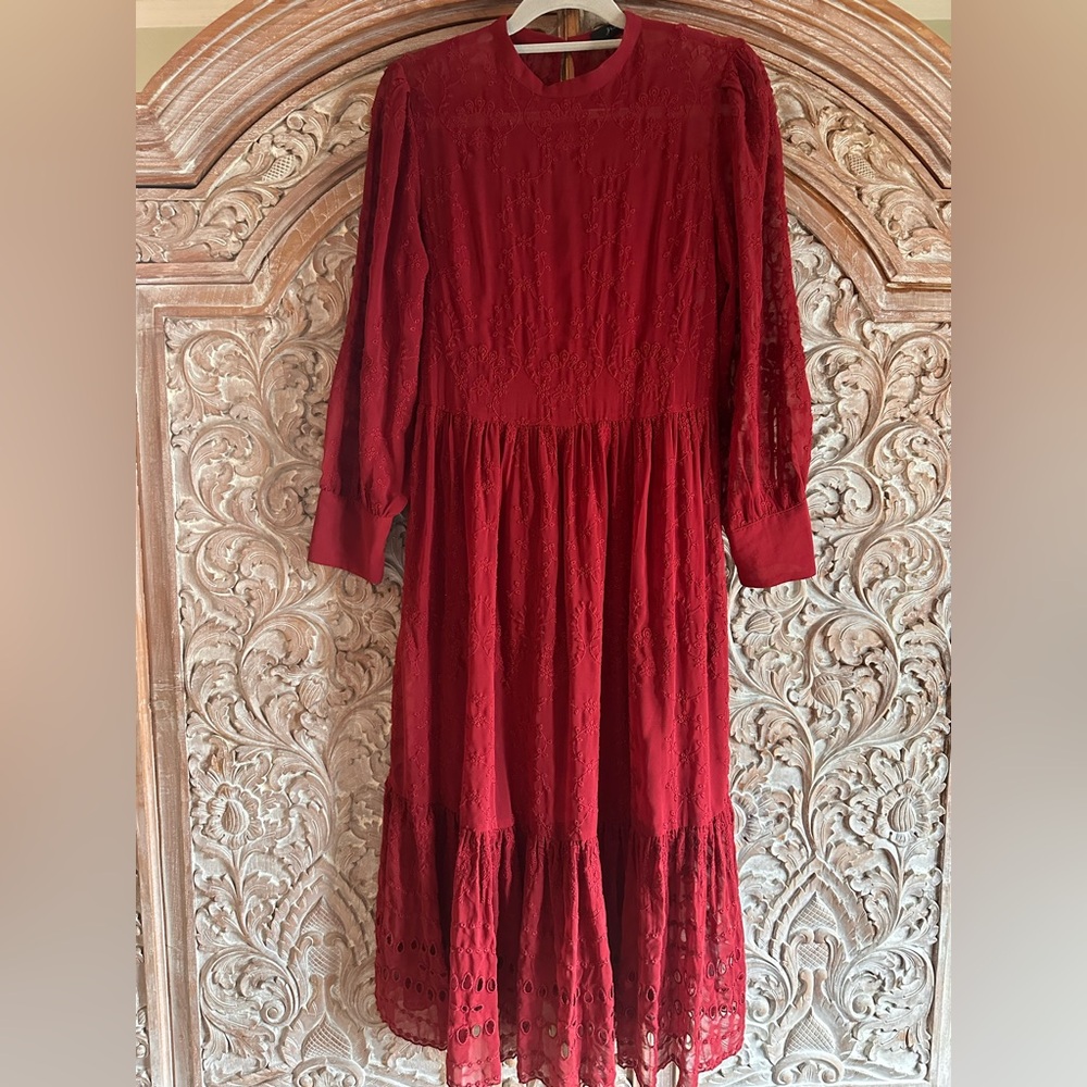 J. Crew Red Lace Midi Dress